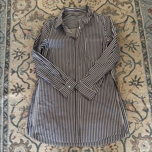 J. Crew Navy and White Striped Long Sleeve Shirt Dress